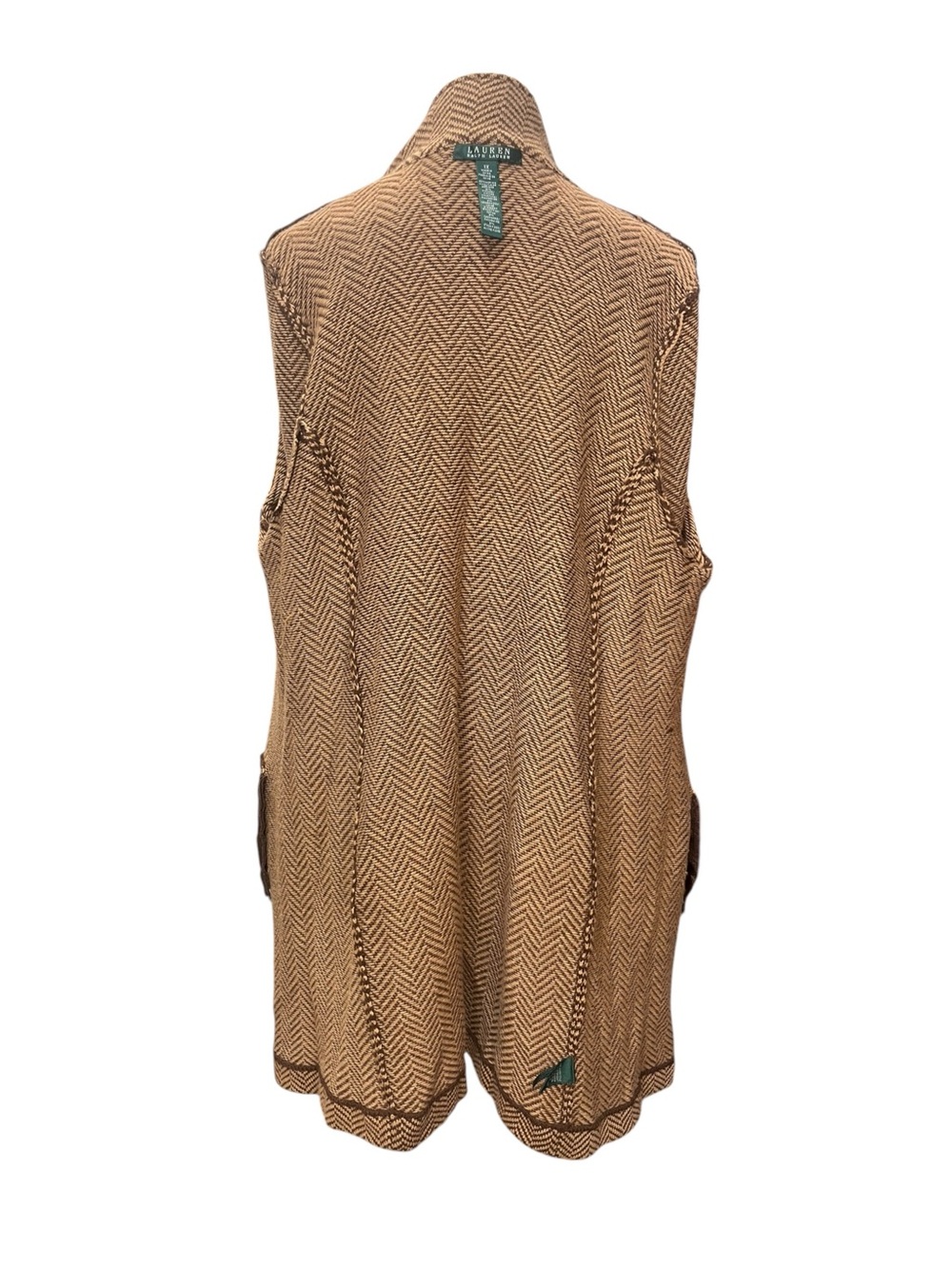 Lauren Ralph Lauren 1X Brown Herringbone Wool Cashmere Long Blazer Jacket - Picture 10 of 14